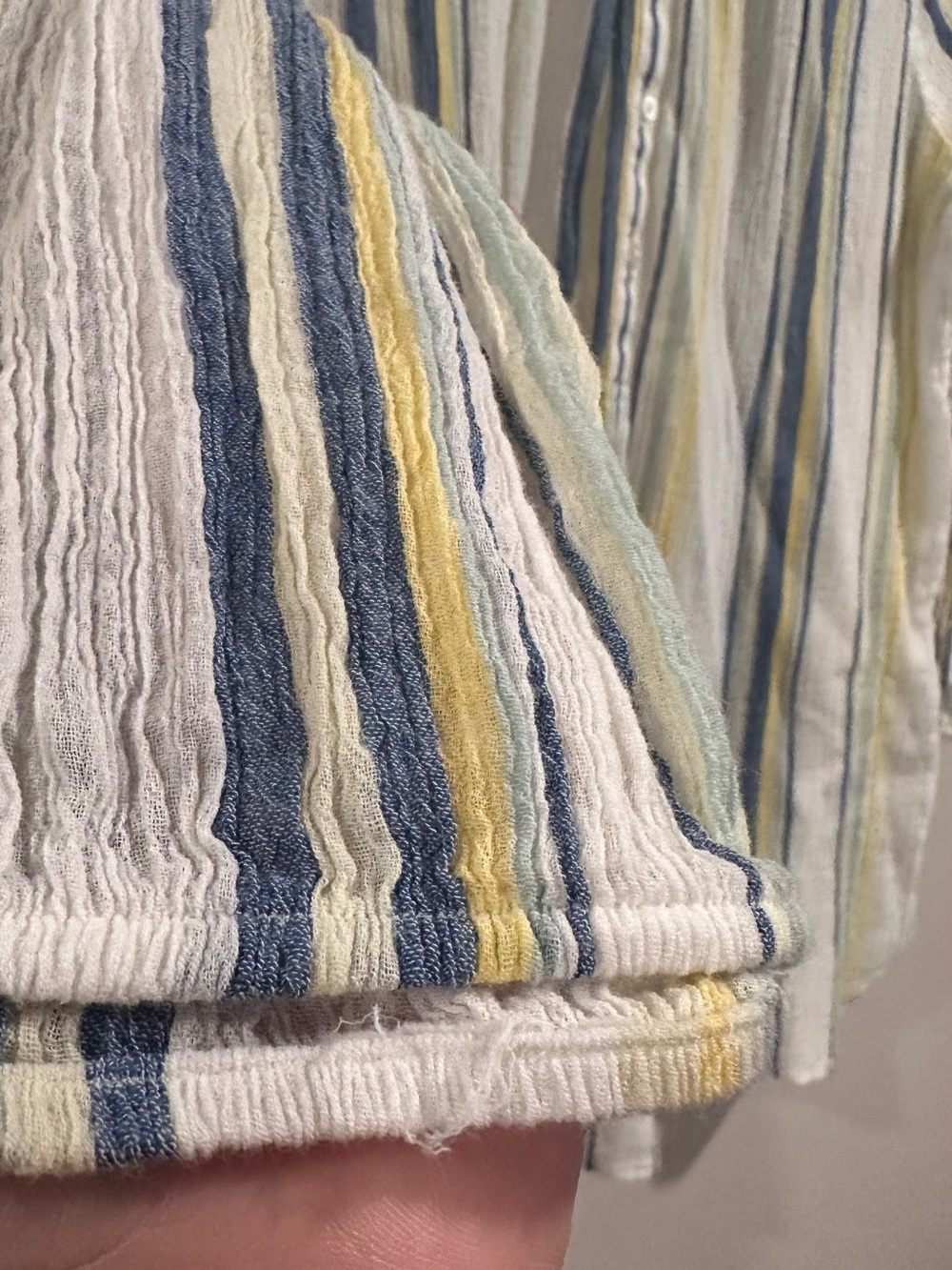 Chaps Women's Blue & Yellow Striped Lulu Peasant Stretchy Blouse Top Size Medium - Picture 10 of 15